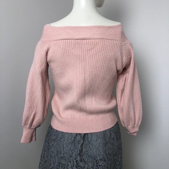 Anthropologie Moth Light Peach Dancer Off Shoulder Ribbed Sweater Size XS - Picture 10 of 13